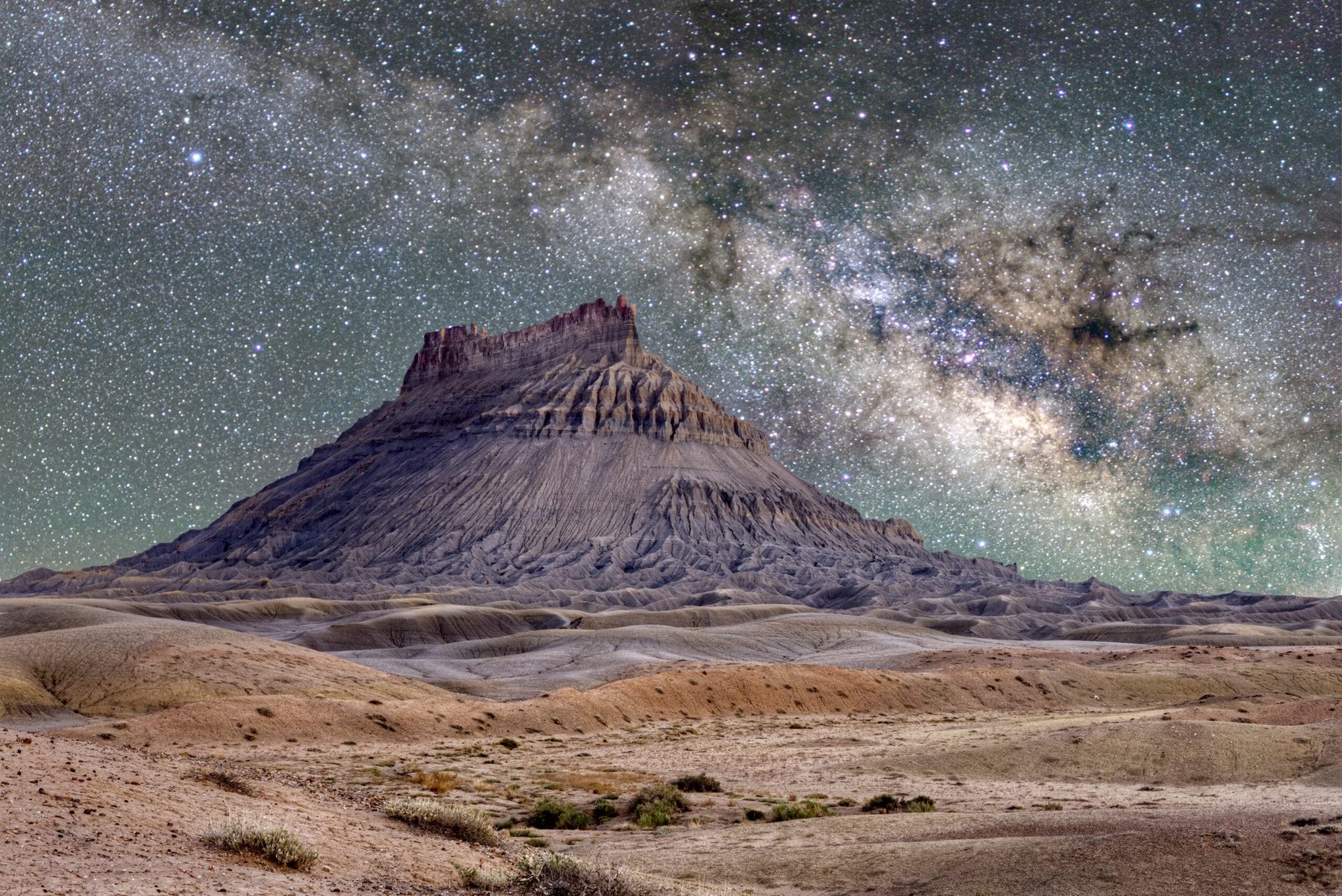 Factory Butte, Utah with Milky Way background