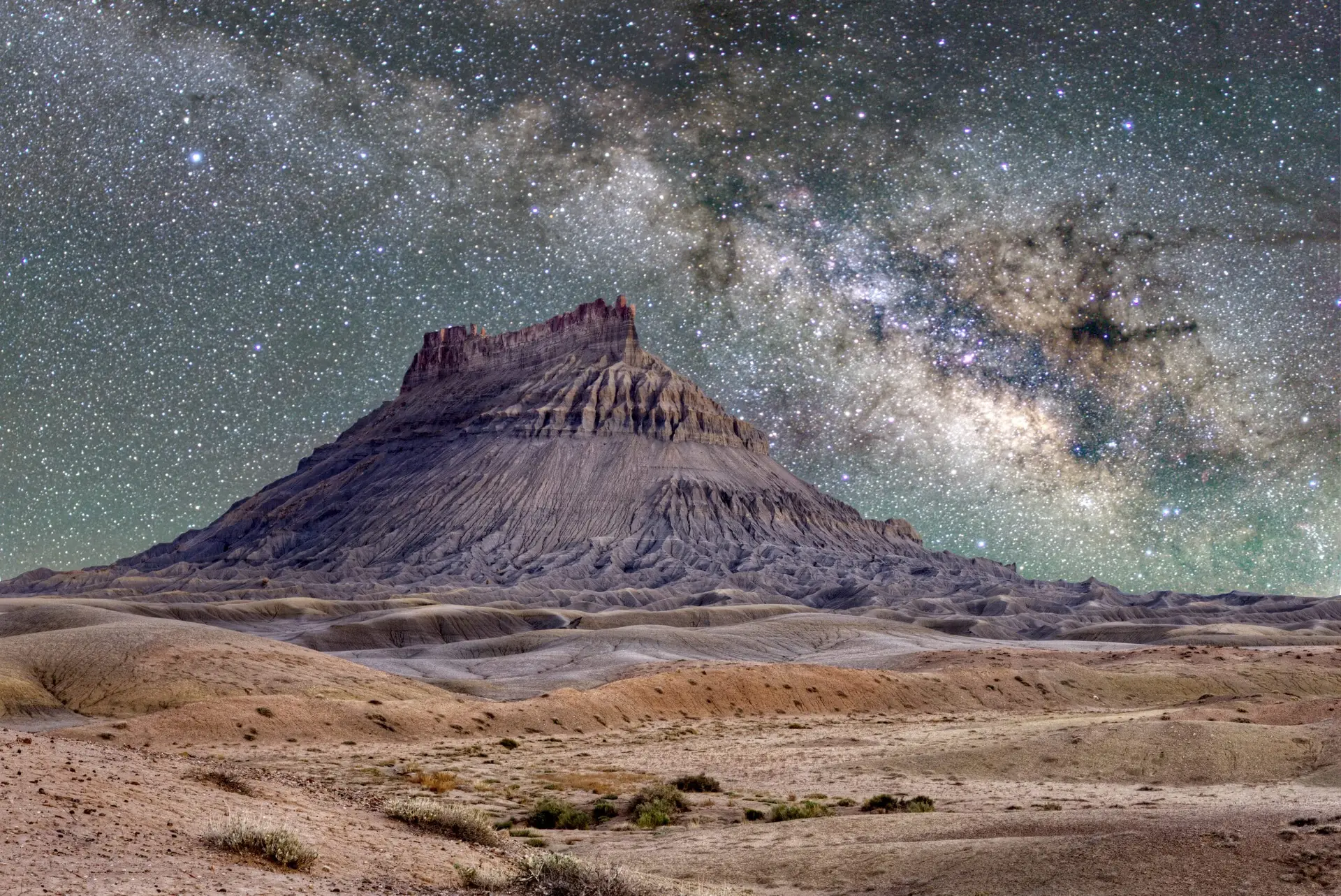 Factory Butte, Utah with Milky Way background